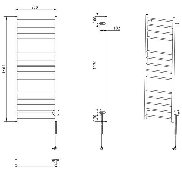 Sapho Sapho, REDONDO elektrický sušák ručníků, kulatý, 600x1500 mm, 130 W, leštěná nerez, ER250V