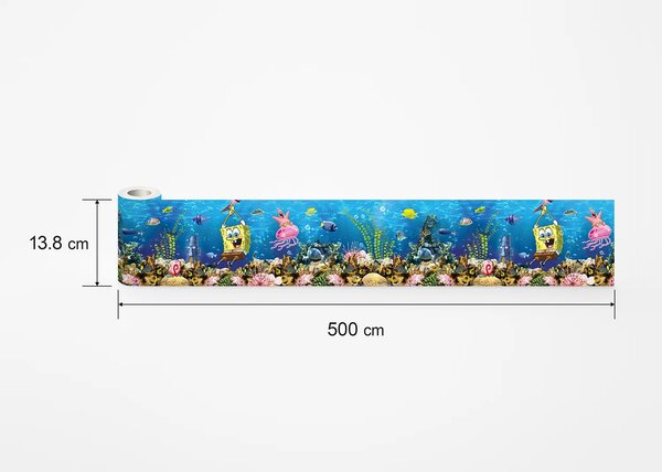 Dětská samolepící bordura na zeď Spongebob Podvodní Dobrodružství | 5 m x 13.8 cm | DWBD8029