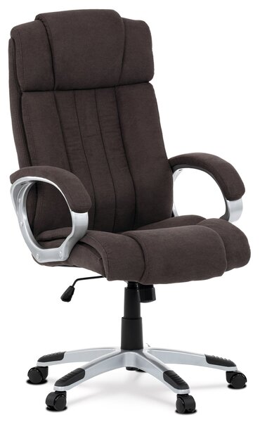 Kancelářská židle, plast ve stříbrné barvě, hnědá látka, kolečka pro tvrdé podlahy