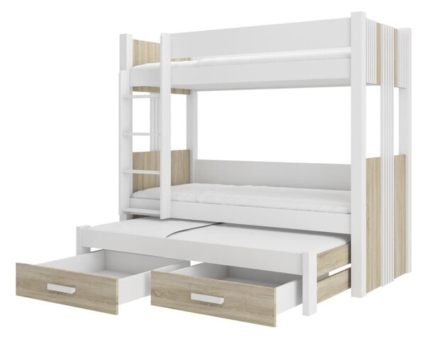Patrová postel pro 3 Artema - 80x180 cm Bílá/dub Sonoma
