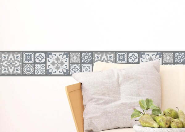 Samolepící bordura na zeď Šedá Patchworková Mozaika | 5 m x 13.8 cm | DWB8459