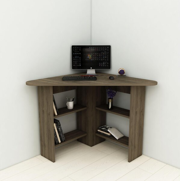 Rohový PC stolek Sabeni 2 (ořech). Akce -21%