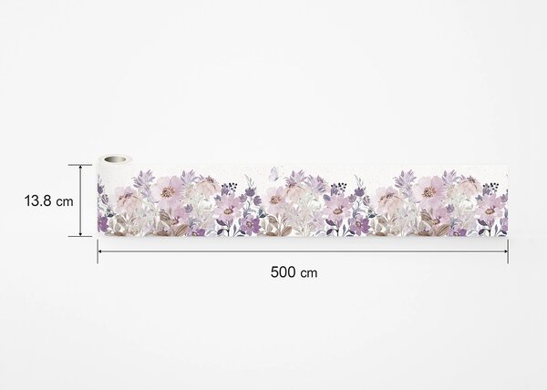 Samolepící bordura na zeď Fialový Akvarelový Květ | 5 m x 13.8 cm | DWB8481