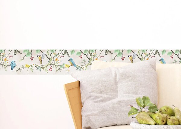 Samolepící bordura na zeď Béžoví Jarní Ptáci | 5 m x 13.8 cm | DWB8499