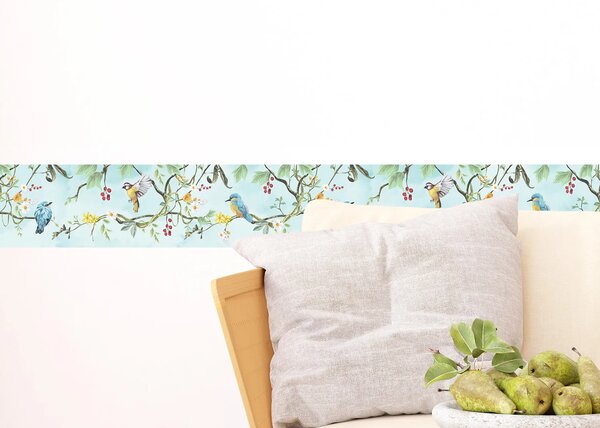 Samolepící bordura na zeď Modří Jarní Ptáci | 5 m x 13.8 cm | DWB8497