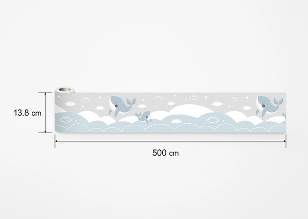 Dětská samolepící bordura na zeď Modré Velryby | 5 m x 13.8 cm | DWBD8489