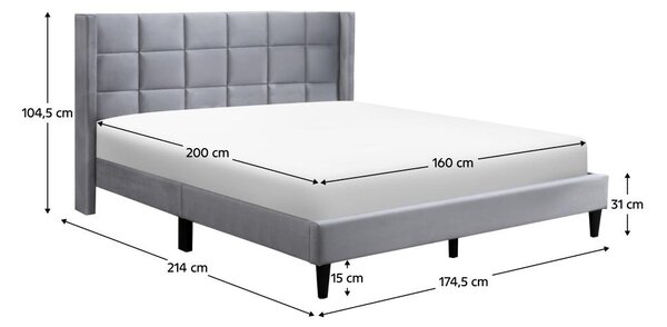 Manželská postel 160x200 cm Baletto (šedá)Velvet látka)