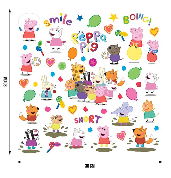 Dětská samolepka na zeď Prasátko Peppa Všichni Přátelé | 30 x 30 cm | DDKS3949