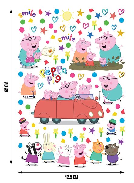 Dětská samolepka na zeď Prasátko Peppa Rodinná Jízda | 42.5 x 65 cm | DDKM1665