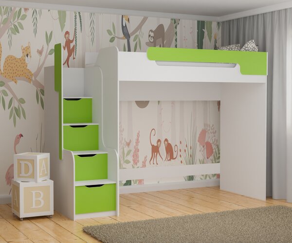 Multifunkční postel 90x200 RORA 5 - bílá / zelená