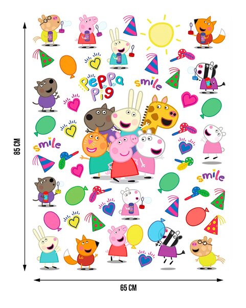 Dětská samolepka na zeď Prasátko Peppa Všichni Přátelé | 65 x 85 cm | DDK2357