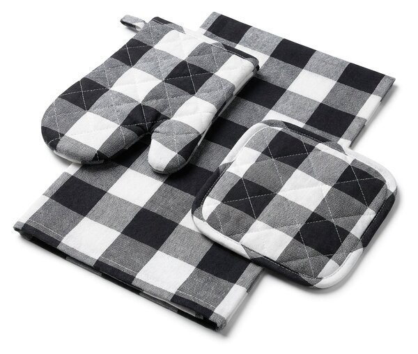 Avax kuchyňský set QK-244 3-dílný, ŠEDO-BÍLÁ KOSTKA, chňapka 28x18cm + podložka 20x20cm + utěrka 50x70cm