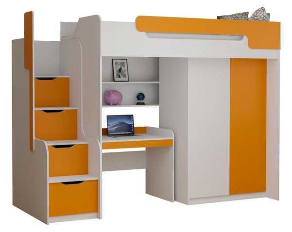 Multifunkční postel 90x200 RORA 1 - bílá / oranžová
