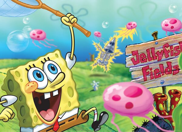 Dětská vliesová fototapeta na zed' Spongebob Chytá Medúzy | 252 x 182 cm | DFTDXL2053
