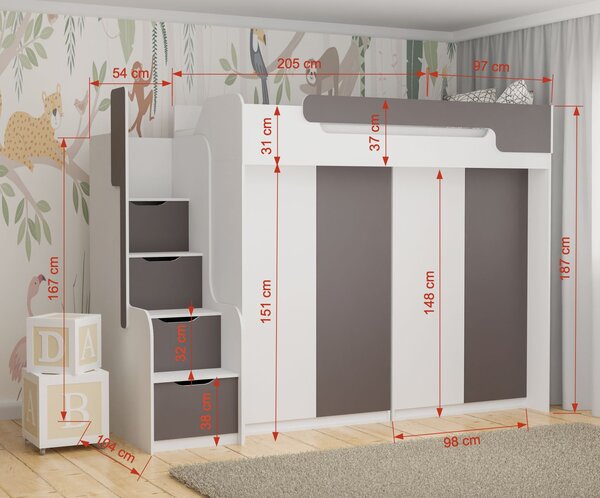 Multifunkční postel 90x200 RORA 3 - bílá / růžová