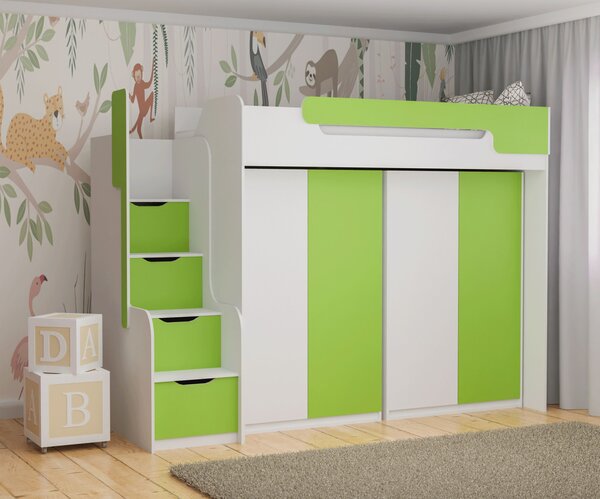 Multifunkční postel 90x200 RORA 3 - bílá / zelená
