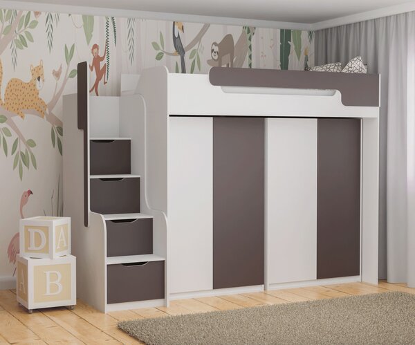 Multifunkční postel 90x200 RORA 3 - bílá / popelavá