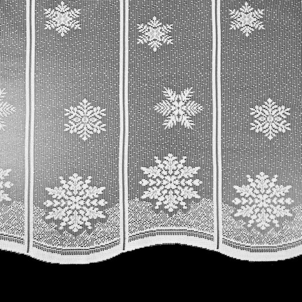 Olzatex žakárová vitrážová záclona VLOČKY 36310, zimní, vánoční vzor s bordurou, bílá, výška 40cm (v metráži)
