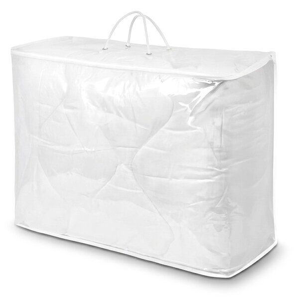 Bellatex Úložný obal na lůžkoviny a deky 60×45×20 cm – taška se zipem a textilním uchem, průhledný, bílý lem