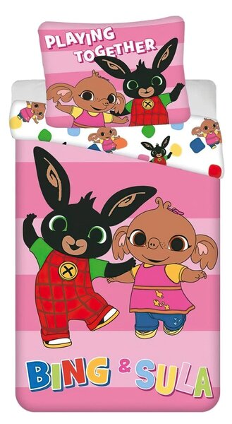 Jerry Fabrics dětské povlečení KRÁLÍČEK BING PLAYING TOGETHER, růžové, bavlna hladká, 140x200cm + 70x90cm