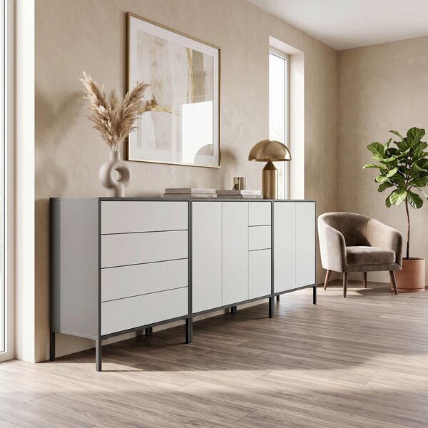 ŠIROKÁ KOMODA, antracitová, bílá, 263,5/86/33 cm MID.YOU - Komody na nožičkách, Online Only