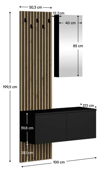 Předsíňová sestava Reboka (černá + dub artisan)