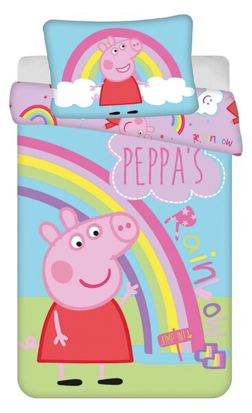 Jerry Fabrics povlečení do postýlky PRASÁTKO PEPPA PIG 016 BABY, modro-fialové, bavlna hladká, 100x135cm + 40x60cm