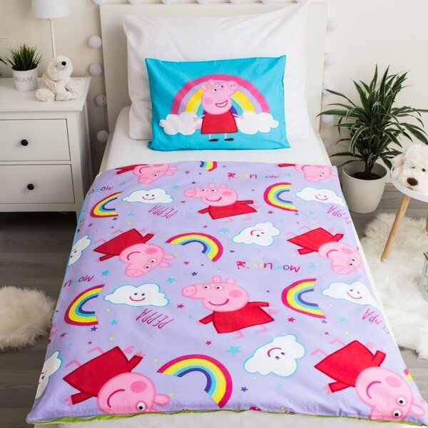 Jerry Fabrics povlečení do postýlky PRASÁTKO PEPPA PIG 016 BABY, modro-fialové, bavlna hladká, 100x135cm + 40x60cm