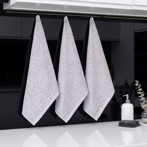 Forbyt kuchyňské utěrky EGYPTSKÁ BAVLNA HSAHARA GREY, šedé lístky, 3 kusy, 50x70cmHERB, šedé popínavé listy, 3 kusy, 50x70cm
