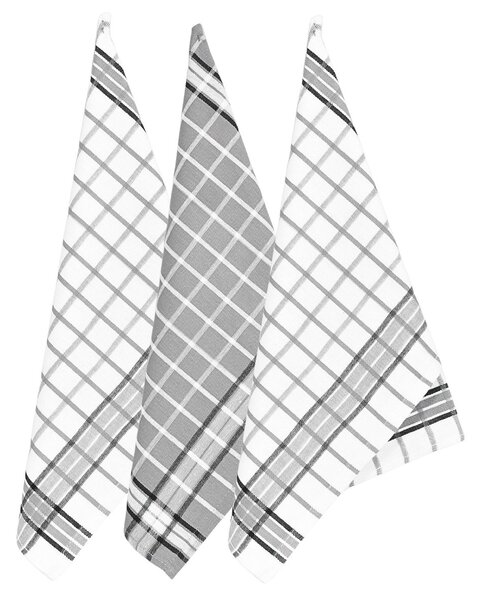 Forbyt kuchyňské utěrky EGYPTSKÁ BAVLNA BISTRO GREY MIX LIGHT, šedá a bílá kostka, 3 kusy, 50x70cm