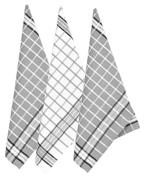 Forbyt kuchyňské utěrky EGYPTSKÁ BAVLNA BISTRO GREY MIX DARK, šedá a bílá kostka, 3 kusy, 50x70cm