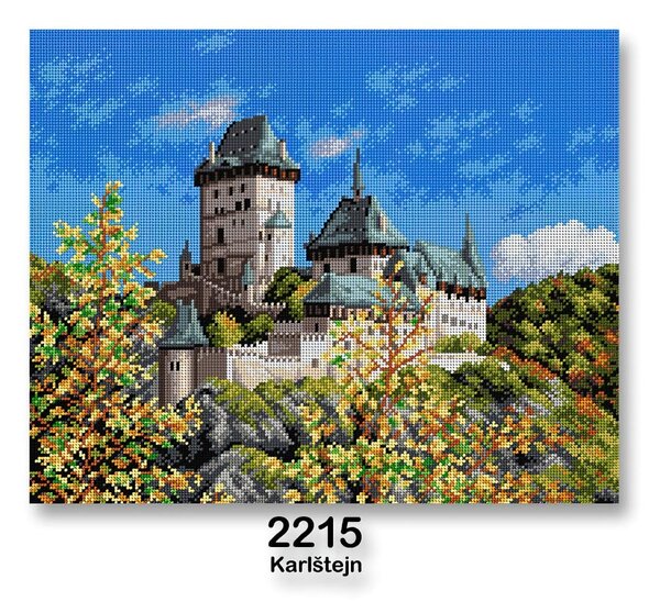 VTC Vyšívací předloha, obrázek na vyšívání 70242/2215, hrad Karlštejn, modrá, 40x50cm