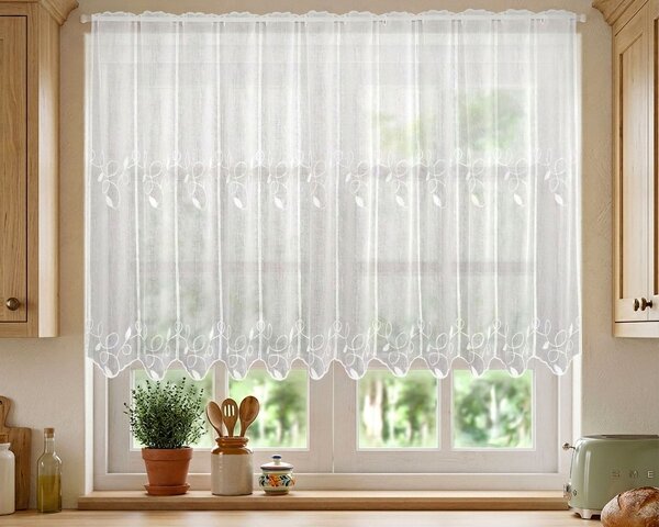 Forbyt Vitrážová záclona polyesterový BR27307, točené listy, bílá výška 90cm (v metráži)