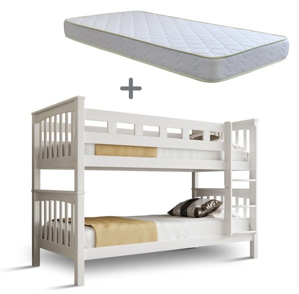 Patrová postel Mario - buk bílá + 2x matrace Elastik