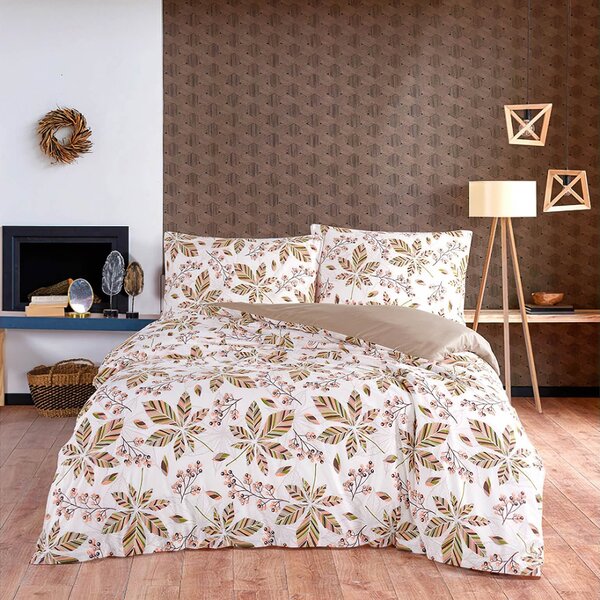 BedTex Povlečení KONKER, kaštanové listy, béžové, bavlna hladká, 140x200cm + 70x90cm