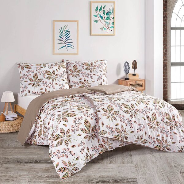 BedTex Povlečení KONKER, kaštanové listy, béžové, bavlna hladká, 140x200cm + 70x90cm