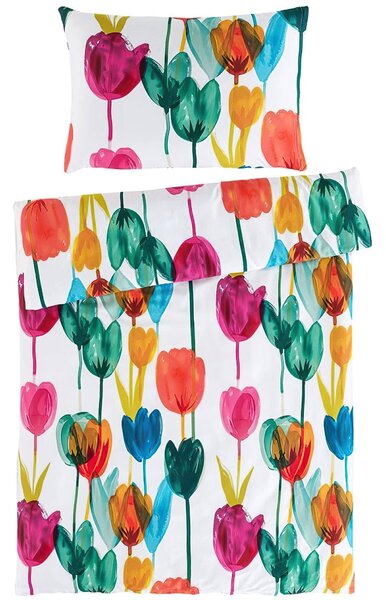 BedTex povlečení TULIPI, barevné tulipány, bavlněný satén, 140x200cm + 70x90cm