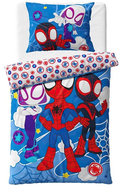 TipTrade Povlečení dětské SPIDEY ÚŽASNÍ PŘÁTELÉ, modro-bílé, mikroplyš, 140x200cm + 70x90cm