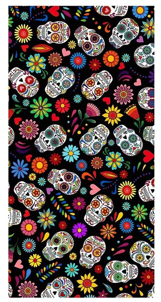 Carbotex Dětská plážová osuška LEBKY MEXICANA, černá, froté, 70x140cm