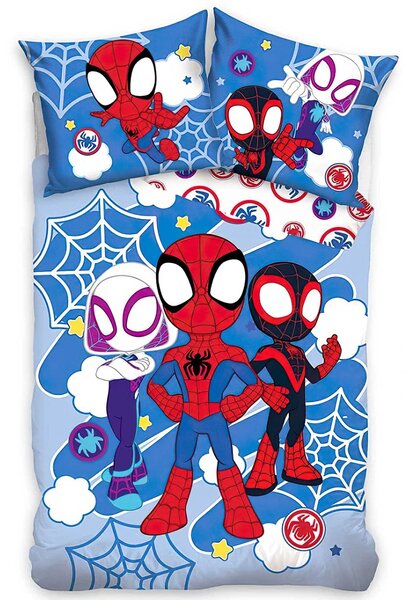 TipTrade Povlečení dětské SPIDEY ÚŽASNÍ PŘÁTELÉ, modro-bílé, mikroplyš, 140x200cm + 70x90cm