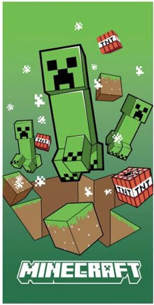 Carbotex Dětská plážová osuška MINECRAFT ÚTOK CREEPERŮ, zelená, froté, 70x140cm