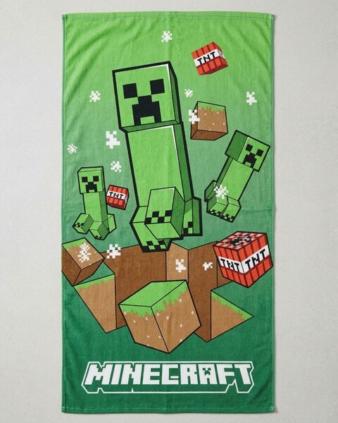 Carbotex Dětská plážová osuška MINECRAFT ÚTOK CREEPERŮ, zelená, froté, 70x140cm