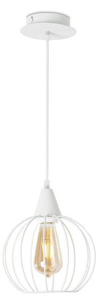 Light for home - Závěsné svítidlo na lanku s drátěným kulatým stínítkem v bílé barvě 40888 "MATRIX", 1x60W, E27, Bílá