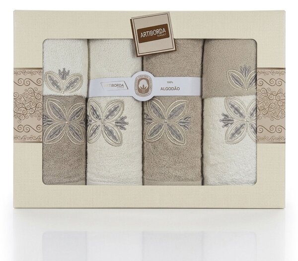 4sleep dárkový set froté ručníků a osušek 392, 6-dílný, béžová a krémová s výšivkou 2x 30x50cm + 2x 50x90cm + 2x 70x140cm