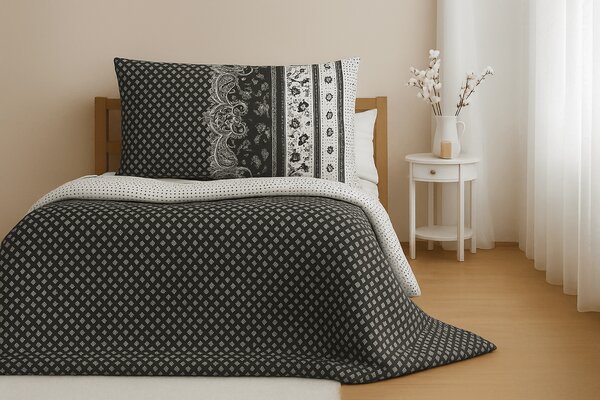 Polybavlněné povlečení na 2 postele CANZONE BLACK, černé Rozměr povlečení: 2 ks 70 x 90 cm | 2 ks 140 x 200 cm