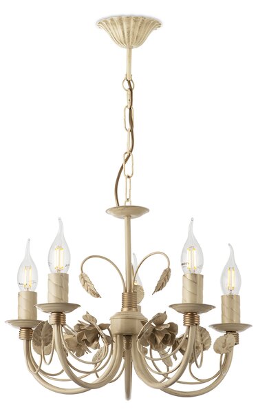 Light for home - Závěsný lustr na řetězu 13655 "Camellia", 5x40W, E14, béžová, zlatá