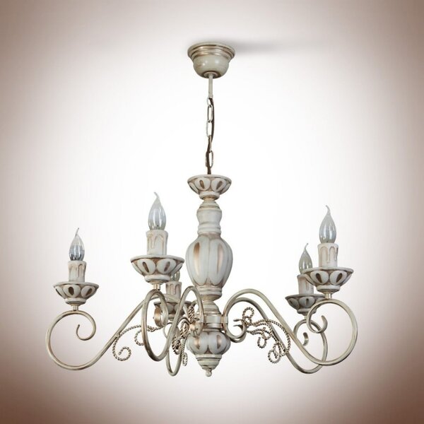 Light for home - Závěsný lustr na řetězu 19005 "VYZANTIA", 5x40W, E14, béžová, zlatá, patina