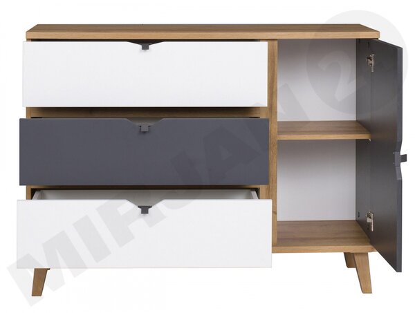 Komoda Temero TM09 K1D3SZ, Barva: dub zlatý / grafit + bílá Mirjan24 5902928999068