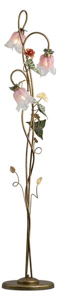 Light for home - Stojaci lampa se stínidly ve tvaru květin vyrobená z křišťálově čistého muránského skla 15230 "KATERINA", 3X40W, E14, zlatá, měď, zelená, růžová