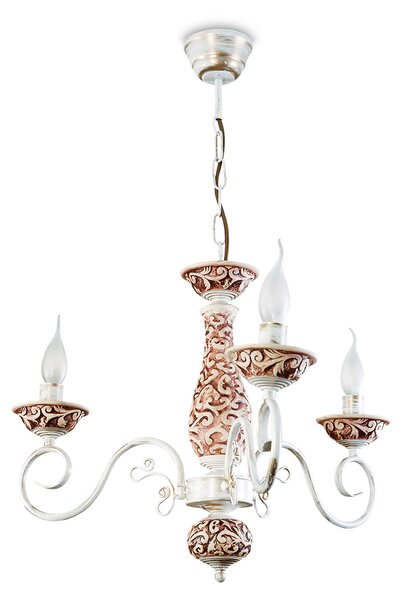 Light for home - Závěsný lustr na řetězu z kovu a keramiky 10903 "AFINA", 3X40W, E14, bílá, zlatá, patina